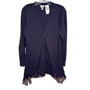 LOGO by Lori Goldstein Purple Lace Hem Cardigan Women's 1X Boho Layered Hem